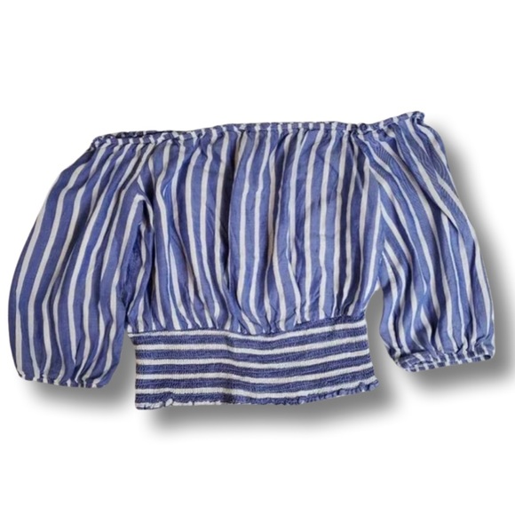 Dynamite Off-the-Shoulder Blue & White Striped Top (Size Large) - Picture 1 of 5